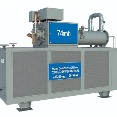 Ein guter Preis. 74m3/h wassergekühlter Schraubkühler 210HP 330KW/283800Kcal Kompressor 79,6KW Online